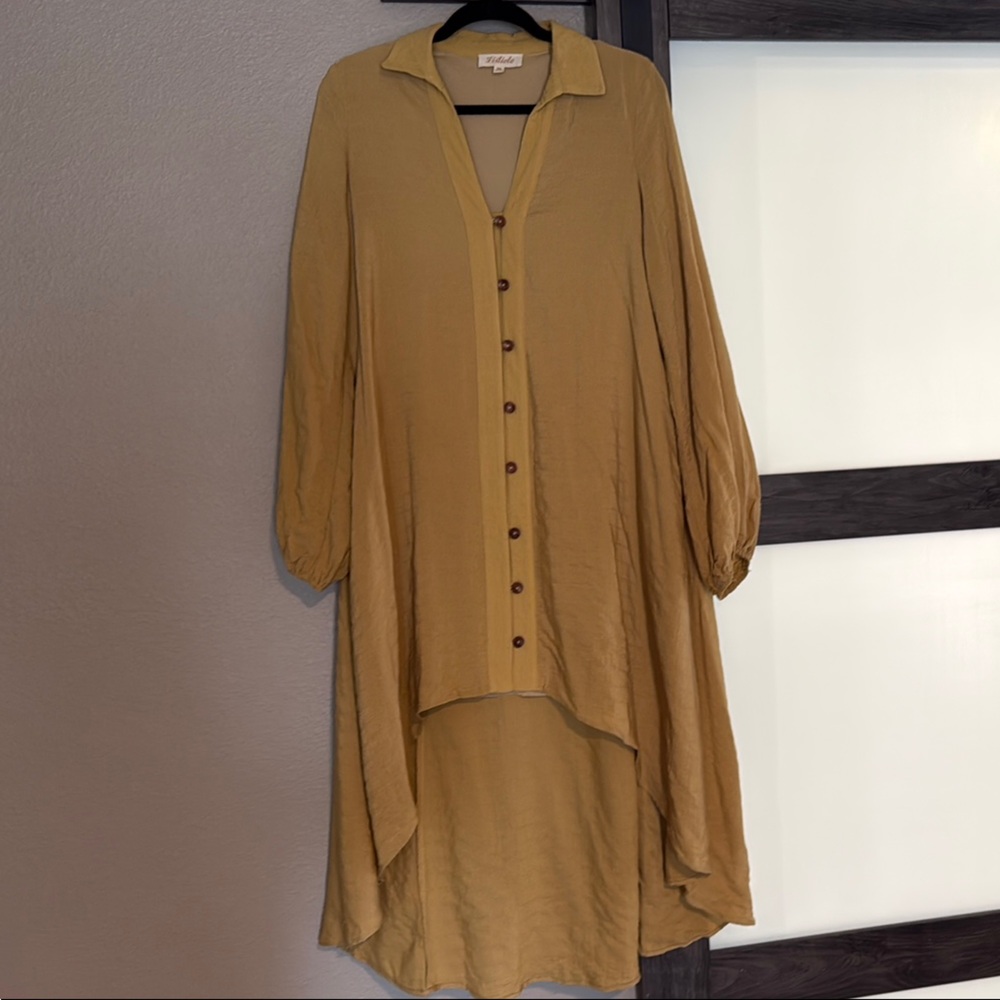 Mustard Button-Up Long Shirt/dress/duster